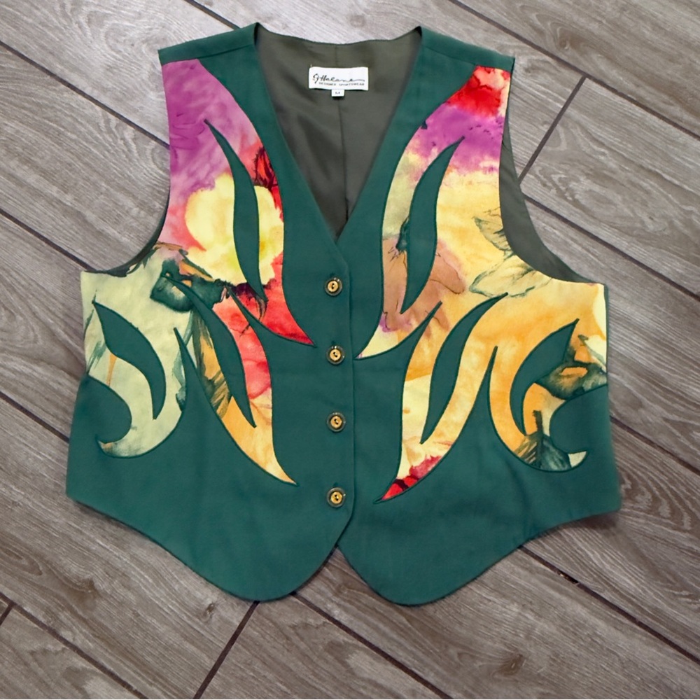 Helena Vintage 90’s Green and Multicolor Abstract Vest